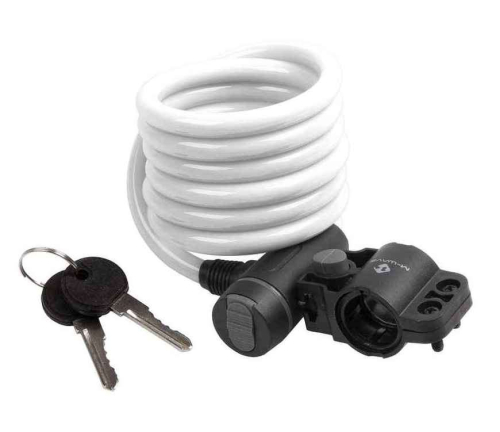 Велозамок M-WAVE CLIP ON 10x1800 (ключ, белый) от магазина ВелоПланета